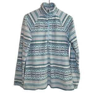 Eddie Bauer Blue Fair Isle Print 1/4 Zip Fleece Pullover Sz S